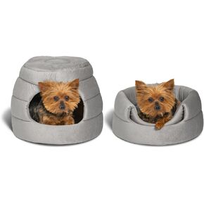 Best Friends by Sheri 2 in 1 Honeycomb Convertible Cat and Dog Cave Bed, Ilan Microfiber, Gray, Standard