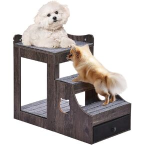 VEVOR Pet Bunk Bed with Removable Stairs, Dog/Cat Window Perch with Storage, Multi-Level Bed Window Perch Dog Bedside Sleeper Couch, Small Pet Seat Platform, Indoor Use (Gray)