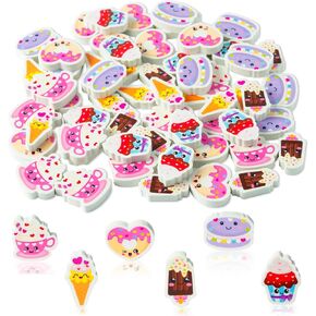 ANGOLIO 60Pcs Valentine's Day Dessert Mini Erasers for Kids Bulk Cute Doughnuts Cupcakes Ice Cream Pencil Eraser 3D Desk Puzzle Pet for School Exchange Gifts Classroom Prizes Party Candies Bag Favors