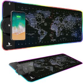 Mouse Pad,Wireless Mouse Pad Charging,15W Fast Charging,Extened Large Size,10 Lighting Modes for Office,Mobile Phone Devices,31.5"X11.8"World Map