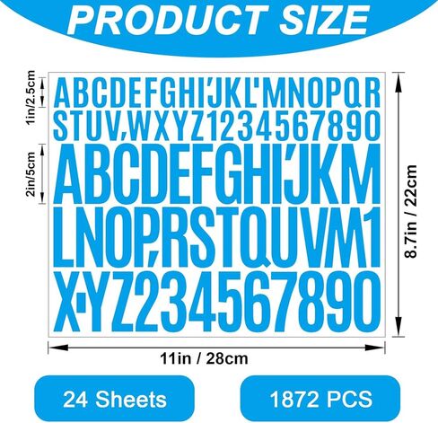 Letter Stickers 1872 Pcs 24 Sheets Alphabet Number Letter Sticker 2 Inch 1 Inch Self Adhesive Vinyl Letters Stick on Stickers for Water Bottles Bulletin Board Scrapbooking Mailbox Crafts (Multicolor) in Saudi Arabia