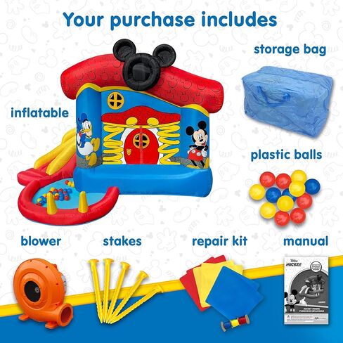 Disney Mickey Mouse Bounce House with Slide, Indoor Outdoor Inflatable Bouncy Castle Funhouse Ball Pit Plus Heavy Duty Air Blower in Saudi Arabia