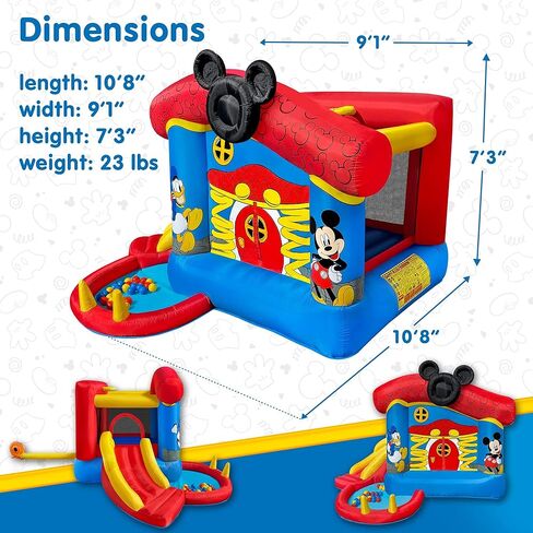 Disney Mickey Mouse Bounce House with Slide, Indoor Outdoor Inflatable Bouncy Castle Funhouse Ball Pit Plus Heavy Duty Air Blower in Saudi Arabia