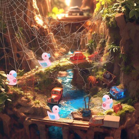25pcs Tiny Spider Resin Ducks, Small Resin Duck with Spider Web Miniature Garden Decorations Mini Landscape Decor for Home Office Car Decor Festive Gift(Red) in Saudi Arabia