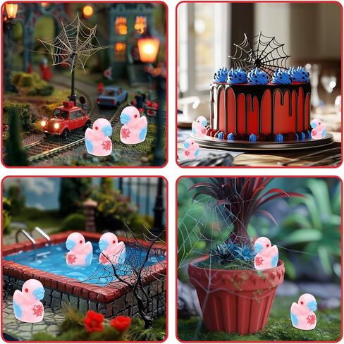 25pcs Tiny Spider Resin Ducks, Small Resin Duck with Spider Web Miniature Garden Decorations Mini Landscape Decor for Home Office Car Decor Festive Gift(Red) in Saudi Arabia