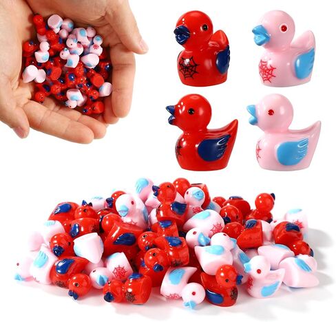 25pcs Tiny Spider Resin Ducks, Small Resin Duck with Spider Web Miniature Garden Decorations Mini Landscape Decor for Home Office Car Decor Festive Gift(Red) in Saudi Arabia