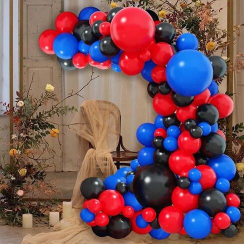 60PCS Blue Red and Black Balloons,Blue Red and Black Balloon Arch Kit Red Black and Blue Birthday Decorations,Suitable for Hero Party Birthday Shower Graduation Party Decorations in Saudi Arabia