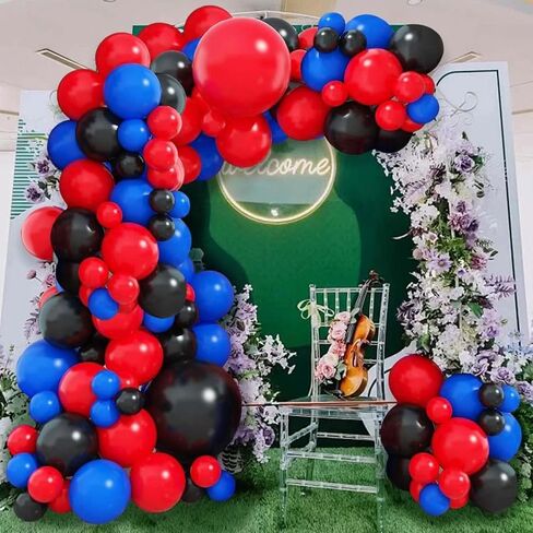 60PCS Blue Red and Black Balloons,Blue Red and Black Balloon Arch Kit Red Black and Blue Birthday Decorations,Suitable for Hero Party Birthday Shower Graduation Party Decorations in Saudi Arabia