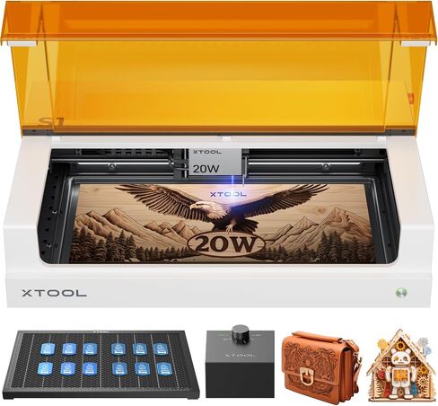 xTool S1 20W Laser Engraver and Cutter Machine with Air Assist & Honeycomb, 23.93" x 15.16" Bed Size, Beginner-Friendly, Laser Engravering Machine for Wood and Metal, Acrylic, etc. - Basic Bundle in Saudi Arabia