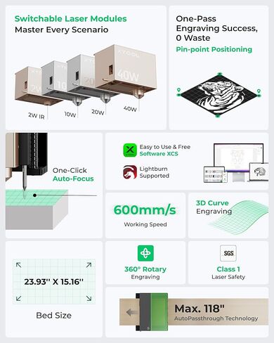 xTool S1 20W Laser Engraver and Cutter Machine with Air Assist & Honeycomb, 23.93" x 15.16" Bed Size, Beginner-Friendly, Laser Engravering Machine for Wood and Metal, Acrylic, etc. - Basic Bundle in Saudi Arabia