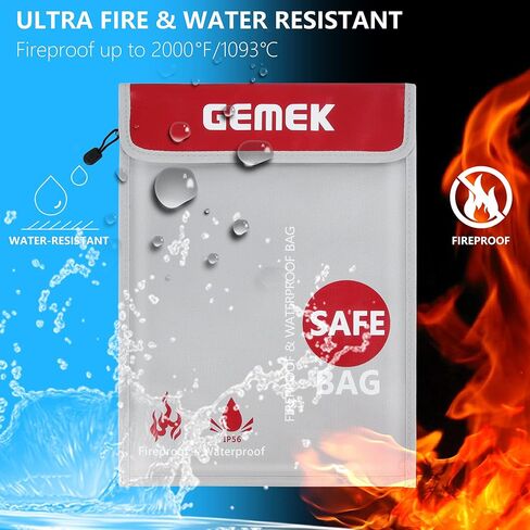 Fireproof Waterproof Money Document Bag 2 Pack, GEMEK Safe Zipper Bags, Fire & Water Resistant Storage Organizer Pouch for A4 A5 Documents Holder,File,Cash,Jewelry,Passport,Tablet,Laptop (Black) in Kuwait