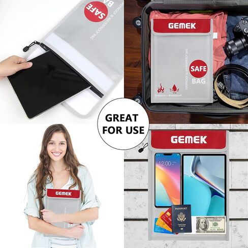 Fireproof Waterproof Money Document Bag 2 Pack, GEMEK Safe Zipper Bags, Fire & Water Resistant Storage Organizer Pouch for A4 A5 Documents Holder,File,Cash,Jewelry,Passport,Tablet,Laptop (Black) in Kuwait