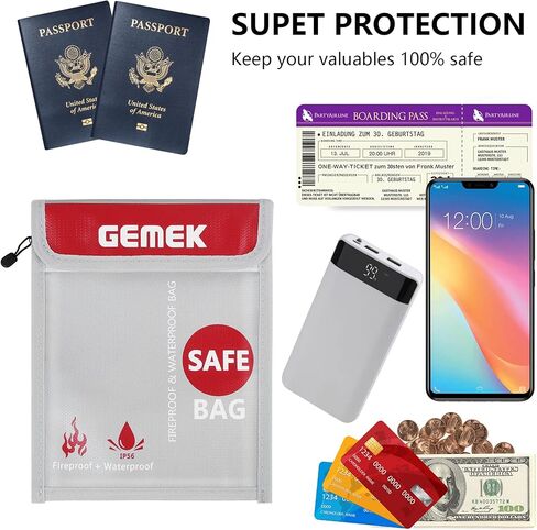 Fireproof Waterproof Money Document Bag 2 Pack, GEMEK Safe Zipper Bags, Fire & Water Resistant Storage Organizer Pouch for A4 A5 Documents Holder,File,Cash,Jewelry,Passport,Tablet,Laptop (Black) in Kuwait