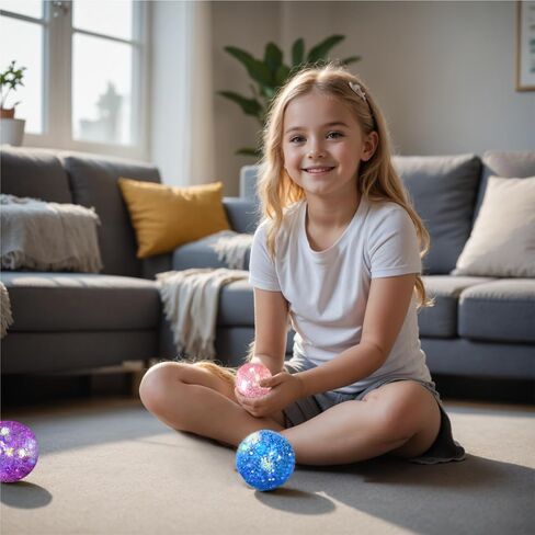 Fidget Toys for Kids - Slow Rise Glitter Gel Stress Balls for Adults Pack of 4, Malt Sugar Stress Balls Sensory Squishy Squeeze Balls for Anxiety Relief/Therapy/Exercise(Blue/Pink/Purple/Coral) in Saudi Arabia