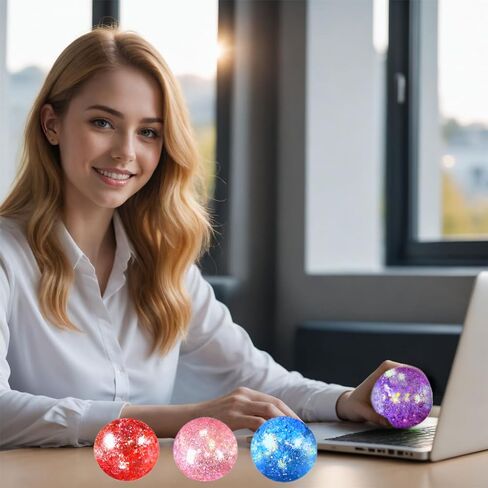 Fidget Toys for Kids - Slow Rise Glitter Gel Stress Balls for Adults Pack of 4, Malt Sugar Stress Balls Sensory Squishy Squeeze Balls for Anxiety Relief/Therapy/Exercise(Blue/Pink/Purple/Coral) in Saudi Arabia