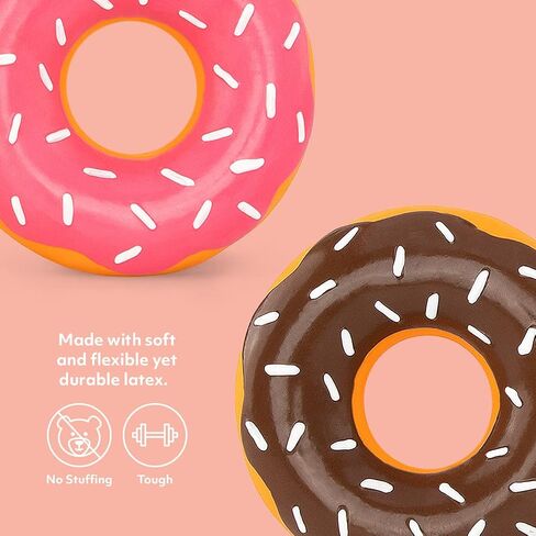 Zippypaws Latex Donutz - لعبة مضغ الكلاب ، لعبة حلقة مطاطية مطاطية متينة ، ألعاب خط الجرو ، ألعاب صعبة وصارقة للكلاب الصغيرة والمتوسطة ، مواد مطاطية مرنة - الشوكولاتة والفراولة ، 2 عبوة in Kuwait