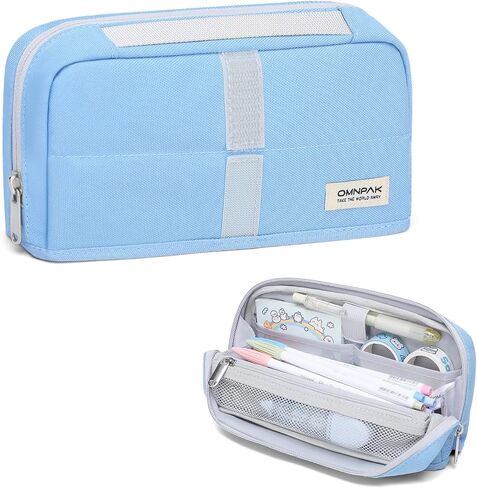 Omnpak Standing Pencil Case, Large Capacity Pencil Pouch wtih Handle,Pencil Holder Stationery Organizer,Fold Down Stand Up Pencil Case with Velco,Pencil Bag for School College Office Adults in Saudi Arabia