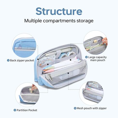 Omnpak Standing Pencil Case, Large Capacity Pencil Pouch wtih Handle,Pencil Holder Stationery Organizer,Fold Down Stand Up Pencil Case with Velco,Pencil Bag for School College Office Adults in Saudi Arabia