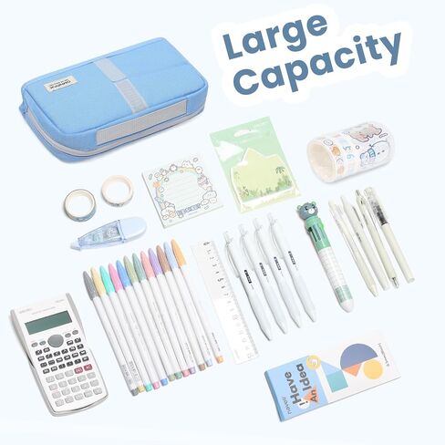 Omnpak Standing Pencil Case, Large Capacity Pencil Pouch wtih Handle,Pencil Holder Stationery Organizer,Fold Down Stand Up Pencil Case with Velco,Pencil Bag for School College Office Adults in Saudi Arabia