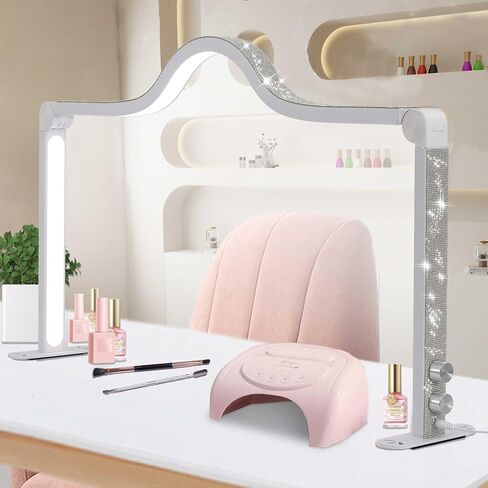 Half Moon Light for Nail Desk, 34.5In Foldable Square Nail Tech Lamp, 3000-6000K Dimmable Half Moon Nail Light for Manicure, Lash Eyelash Extension, Tattoo, Eyebrows, Crafts (White, A) in Saudi Arabia