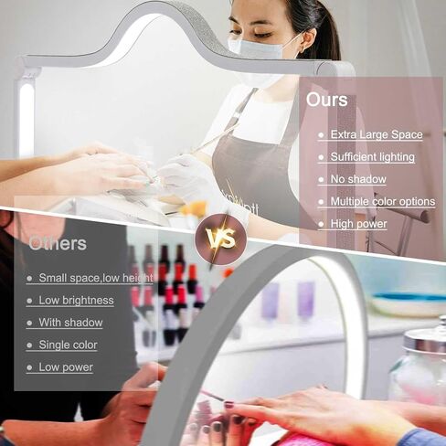 Half Moon Light for Nail Desk, 34.5In Foldable Square Nail Tech Lamp, 3000-6000K Dimmable Half Moon Nail Light for Manicure, Lash Eyelash Extension, Tattoo, Eyebrows, Crafts (White, A) in Saudi Arabia