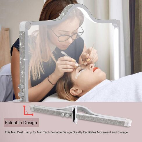 Half Moon Light for Nail Desk, 34.5In Foldable Square Nail Tech Lamp, 3000-6000K Dimmable Half Moon Nail Light for Manicure, Lash Eyelash Extension, Tattoo, Eyebrows, Crafts (White, A) in Saudi Arabia