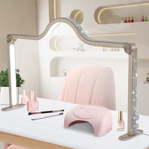 Half Moon Light for Nail Desk, 34.5In Foldable Square Nail Tech Lamp, 3000-6000K Dimmable Half Moon Nail Light for Manicure, Lash Eyelash Extension, Tattoo, Eyebrows, Crafts (White, A) in Saudi Arabia