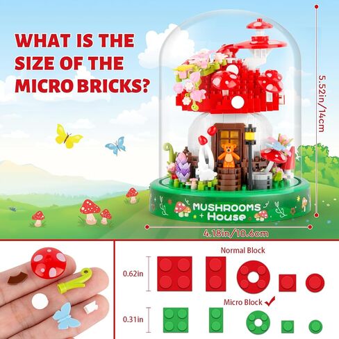 Mushroom House Building Set, Creative Mushroom Flower House Model Kits with Dust Cover, 645PCS Micro Bricks Collectible Ideals Gifts for Kids Adults 8+ in Saudi Arabia