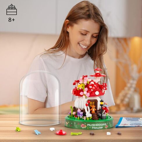 Mushroom House Building Set, Creative Mushroom Flower House Model Kits with Dust Cover, 645PCS Micro Bricks Collectible Ideals Gifts for Kids Adults 8+ in Saudi Arabia