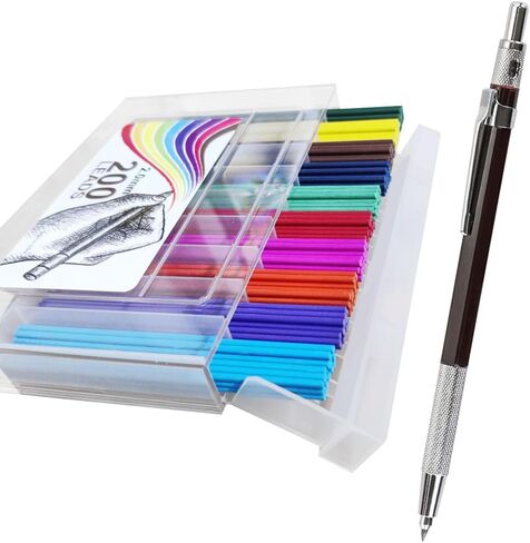 200pcs Mechanical Pencil Lead 2.0 Mm Colored Lead Refills with 1 Mechanical Pencil, 10 Colors Pencil Refills for Drawing Sketching Adult Coloring School Supplies (200pcs Colors Leads 2.0mm with 1 Pen) in Saudi Arabia