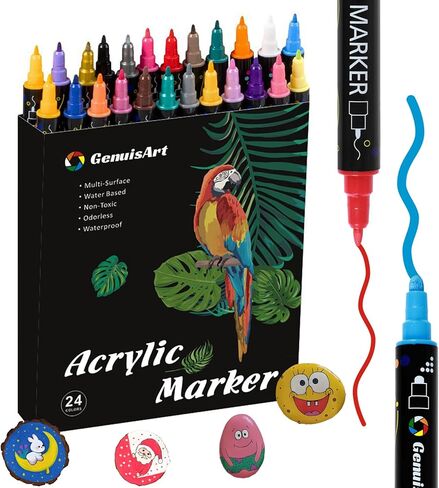 24 Colors Acrylic Paint Pens, Acrylic Paint Markers Dual Tip, with Dot Tip and Fine Tip, Acrylic Markers for Rock Painting, Wood, Canvas, Fabric, Paper, DIY Crafts Making Art Supplies (24) in Saudi Arabia