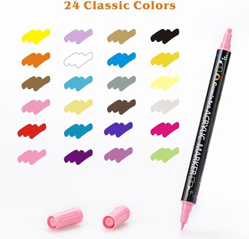 24 Colors Acrylic Paint Pens, Acrylic Paint Markers Dual Tip, with Dot Tip and Fine Tip, Acrylic Markers for Rock Painting, Wood, Canvas, Fabric, Paper, DIY Crafts Making Art Supplies (24) in Saudi Arabia