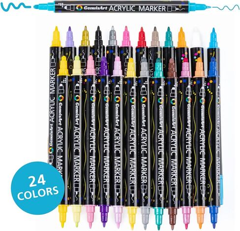 24 Colors Acrylic Paint Pens, Acrylic Paint Markers Dual Tip, with Dot Tip and Fine Tip, Acrylic Markers for Rock Painting, Wood, Canvas, Fabric, Paper, DIY Crafts Making Art Supplies (24) in Saudi Arabia