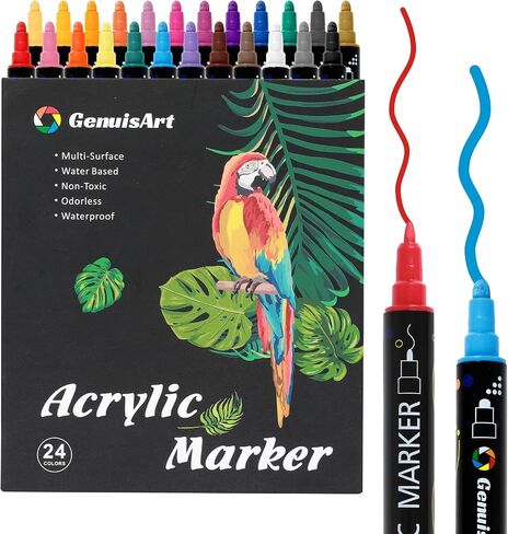 24 Colors Acrylic Paint Pens, Acrylic Paint Markers Dual Tip, with Dot Tip and Fine Tip, Acrylic Markers for Rock Painting, Wood, Canvas, Fabric, Paper, DIY Crafts Making Art Supplies (24) in Saudi Arabia