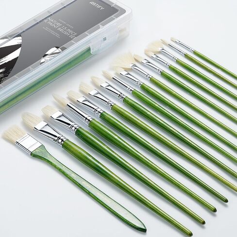 ARTIFY Professional Oil Paint Brushes Set, Acrylic Paint Brushes, 15 Pcs Chungking Bristle Paintbrush Set with Long and Heavy Handle for Oil and Acrylic Gouache Painting, Green in Saudi Arabia