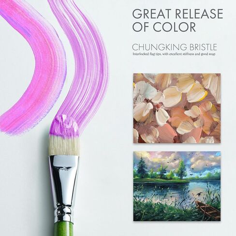 ARTIFY Professional Oil Paint Brushes Set, Acrylic Paint Brushes, 15 Pcs Chungking Bristle Paintbrush Set with Long and Heavy Handle for Oil and Acrylic Gouache Painting, Green in Saudi Arabia