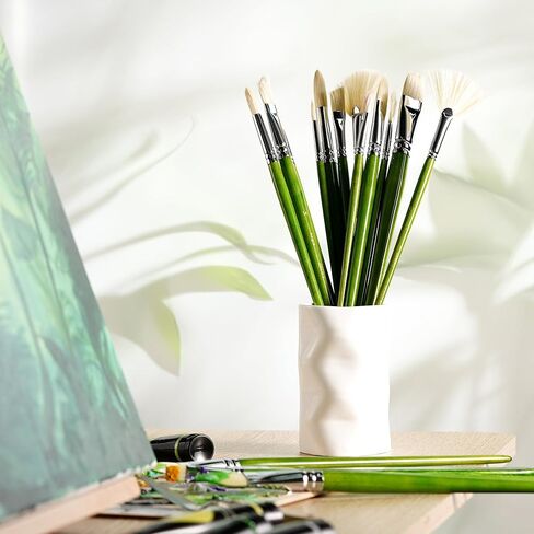 ARTIFY Professional Oil Paint Brushes Set, Acrylic Paint Brushes, 15 Pcs Chungking Bristle Paintbrush Set with Long and Heavy Handle for Oil and Acrylic Gouache Painting, Green in Saudi Arabia