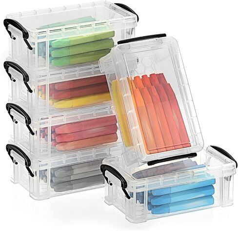 OGANAZI 6 PCS Clear Plastic Crayon Boxes with Snap Lids, Small Crayon Storage Box Stackable Crayon Container Box Multipurpose Mini Storage Container for Crayons, Chalks, Paper Clips and More in Saudi Arabia