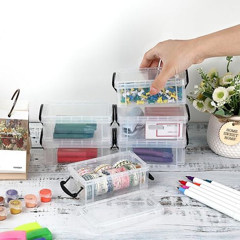 OGANAZI 6 PCS Clear Plastic Crayon Boxes with Snap Lids, Small Crayon Storage Box Stackable Crayon Container Box Multipurpose Mini Storage Container for Crayons, Chalks, Paper Clips and More in Saudi Arabia