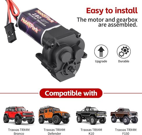 HobbyPark 180 Brushed Motor w/Transmission Gearbox Including 49.4:1 Gears & Stainless Steel Pinion 11T Assembly for Traxxas TRX4M 1/18 RC Crawler Car Upgrades (87T) in Saudi Arabia