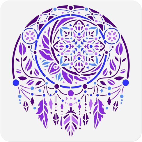 1pc Dreamcatcher Mandala Wall Stencil for Painting, 11.8"x11.8" Feather Dream Catcher Reusable Stencil for Wood Burning, Paint Template DIY Craft Art Stencil on Wood Fabric Canvas Furniture Journal in Saudi Arabia