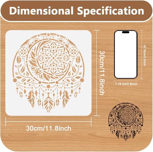 1pc Dreamcatcher Mandala Wall Stencil for Painting, 11.8"x11.8" Feather Dream Catcher Reusable Stencil for Wood Burning, Paint Template DIY Craft Art Stencil on Wood Fabric Canvas Furniture Journal in Saudi Arabia