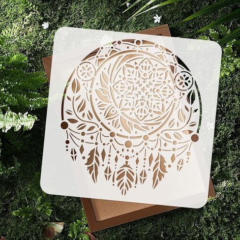 1pc Dreamcatcher Mandala Wall Stencil for Painting, 11.8"x11.8" Feather Dream Catcher Reusable Stencil for Wood Burning, Paint Template DIY Craft Art Stencil on Wood Fabric Canvas Furniture Journal in Saudi Arabia