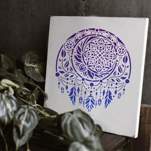 1pc Dreamcatcher Mandala Wall Stencil for Painting, 11.8"x11.8" Feather Dream Catcher Reusable Stencil for Wood Burning, Paint Template DIY Craft Art Stencil on Wood Fabric Canvas Furniture Journal in Saudi Arabia