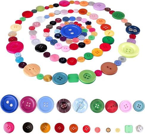 زر للحرف اليدوية والألوان المختلطة حول أزرار راتنجات 2 و 4 ثقوب للحرف ، حوالي 250 ~ 300pcs in Kuwait