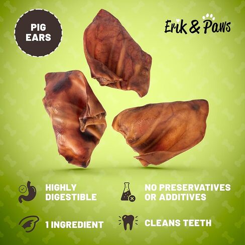 Erik & Paws Pig Ears for Dogs - Premium All-Natural, Unbleached 100% Dog Pig Ears, No Additives or Hormones, Safe Rawhide Alternative, Gentle on Tummies - 24 Count in Saudi Arabia
