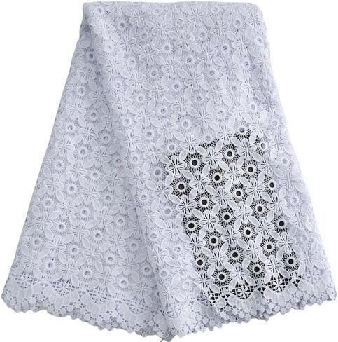 African Lace Fabric 5 Yards, Nigerian Solid White Jacquard Water Soluble Lace Fabric for Party Wedding Dress Sewing in Saudi Arabia