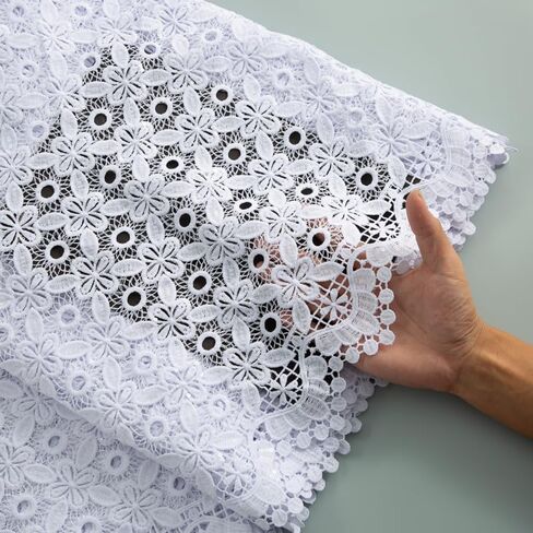 African Lace Fabric 5 Yards, Nigerian Solid White Jacquard Water Soluble Lace Fabric for Party Wedding Dress Sewing in Saudi Arabia