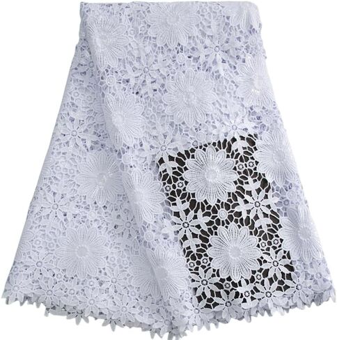 African Lace Fabric 5 Yards, Nigerian Solid White Jacquard Water Soluble Lace Fabric for Party Wedding Dress Sewing in Saudi Arabia