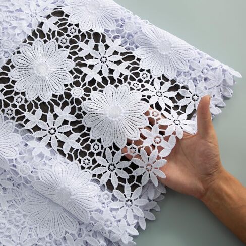 African Lace Fabric 5 Yards, Nigerian Solid White Jacquard Water Soluble Lace Fabric for Party Wedding Dress Sewing in Saudi Arabia